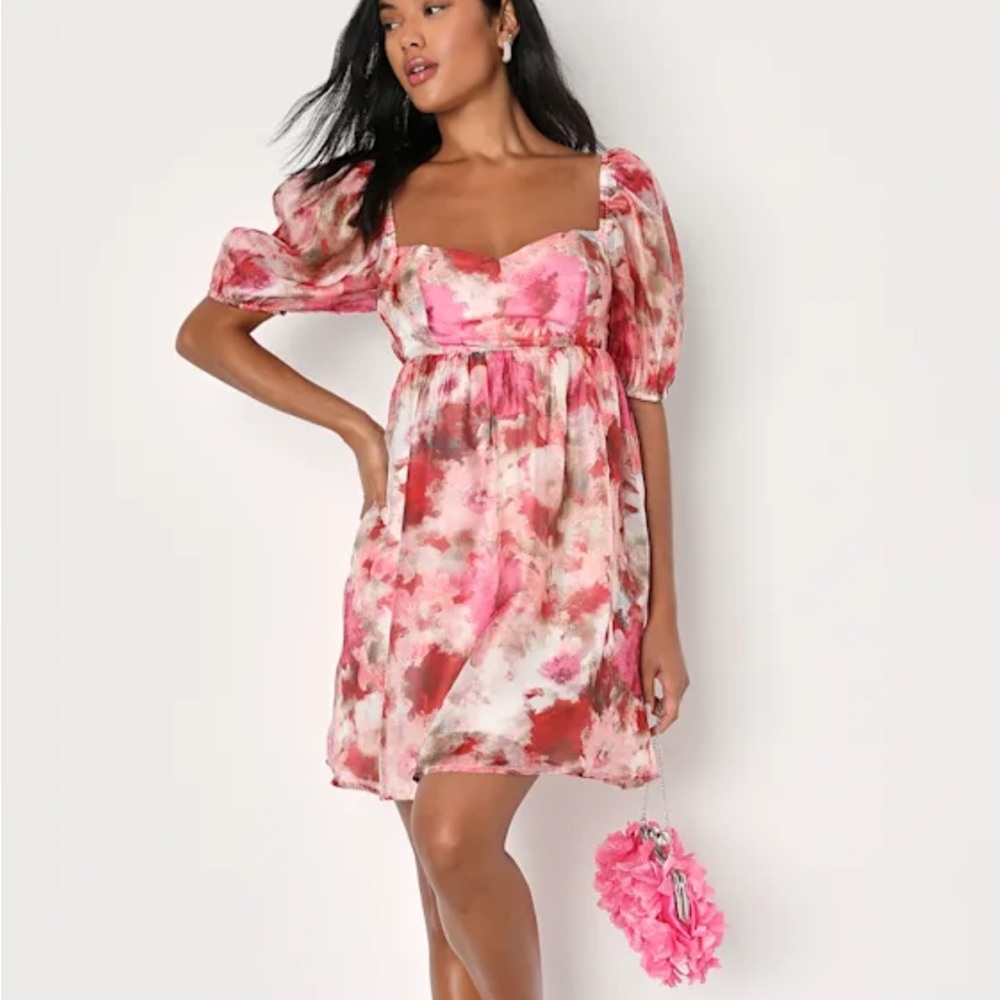 NWT Lulu's Pink and Red Floral Mini Dress